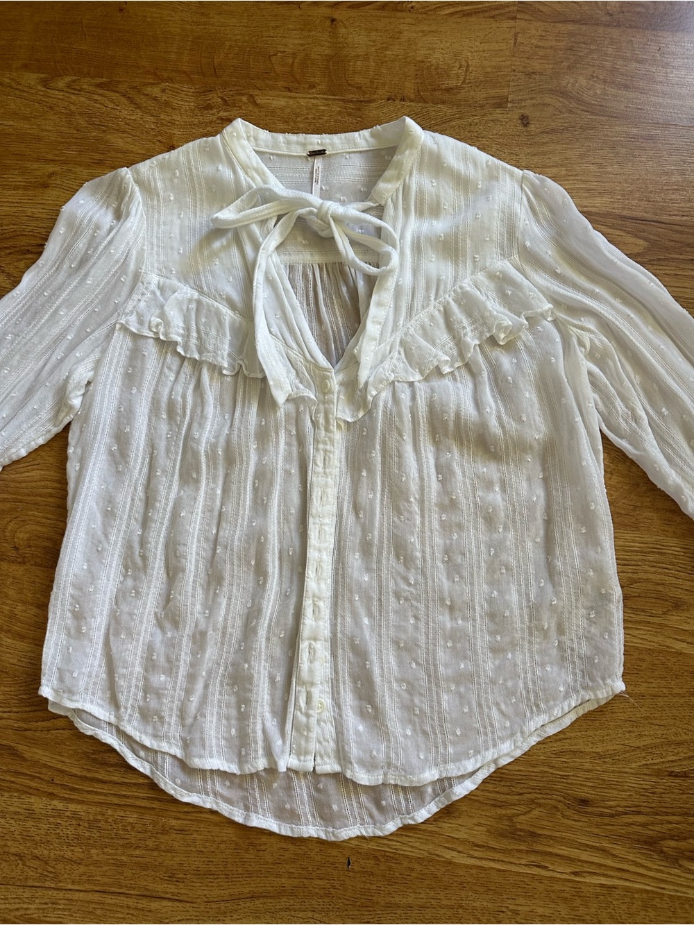 Free People White Cotton Long Sleeve Blouse XS